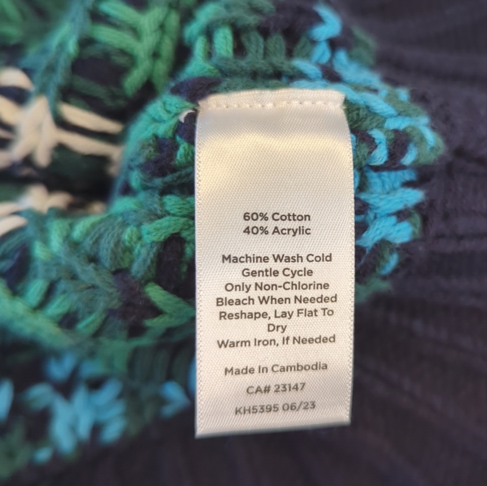 Talbots Crewneck Sweater Chamonix Fair Isle Petite 0-2 Navy Light Blue EUC - Picture 6 of 8